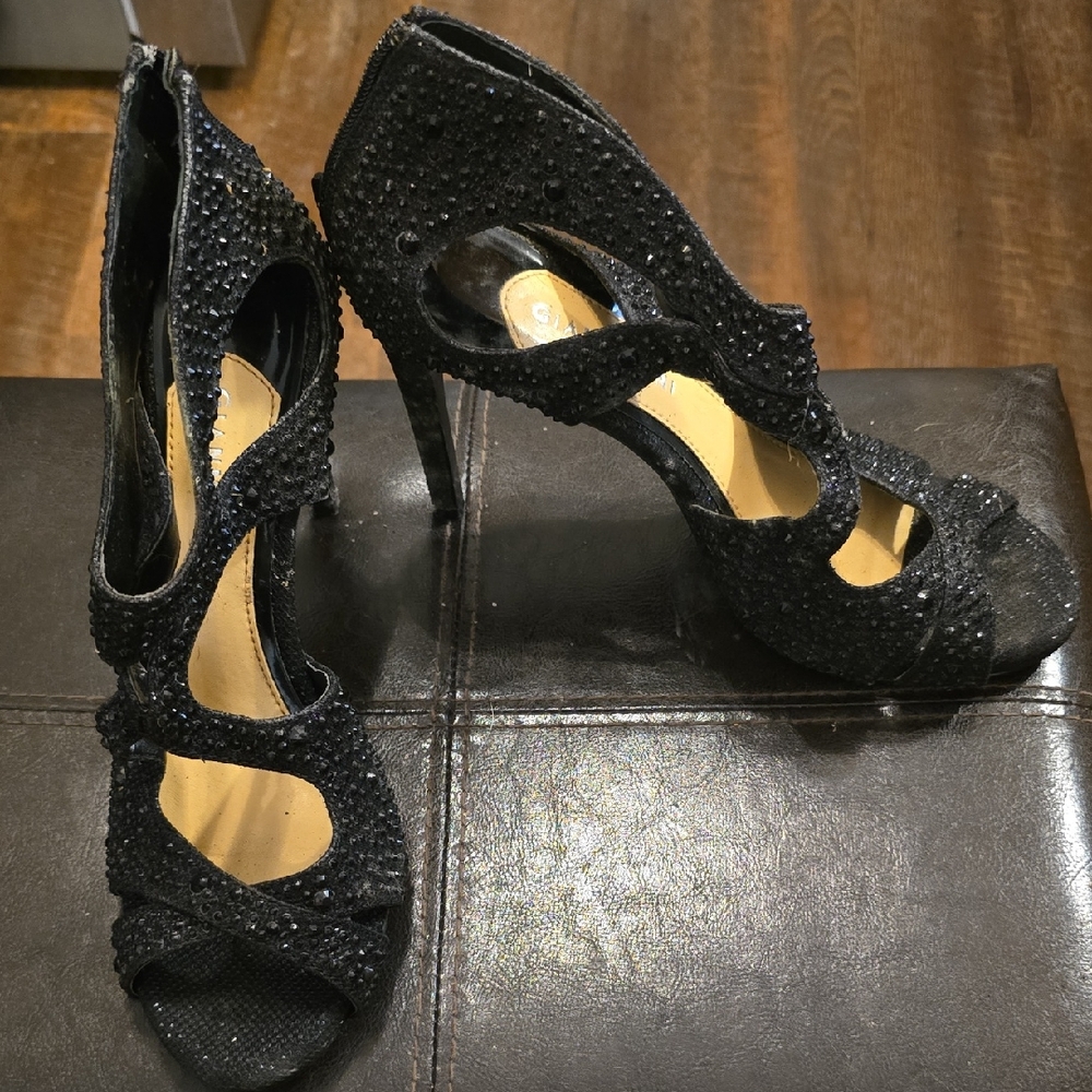 Gianni Bini Black Sparkle Cutout Heels